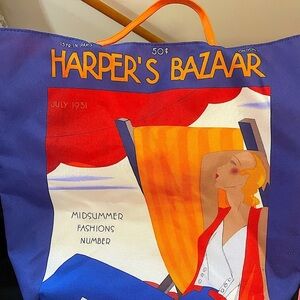 Bold Blue & Orange Harper’s Bazar Retro Magazine Cover Tote Bag by Estée Lauder
